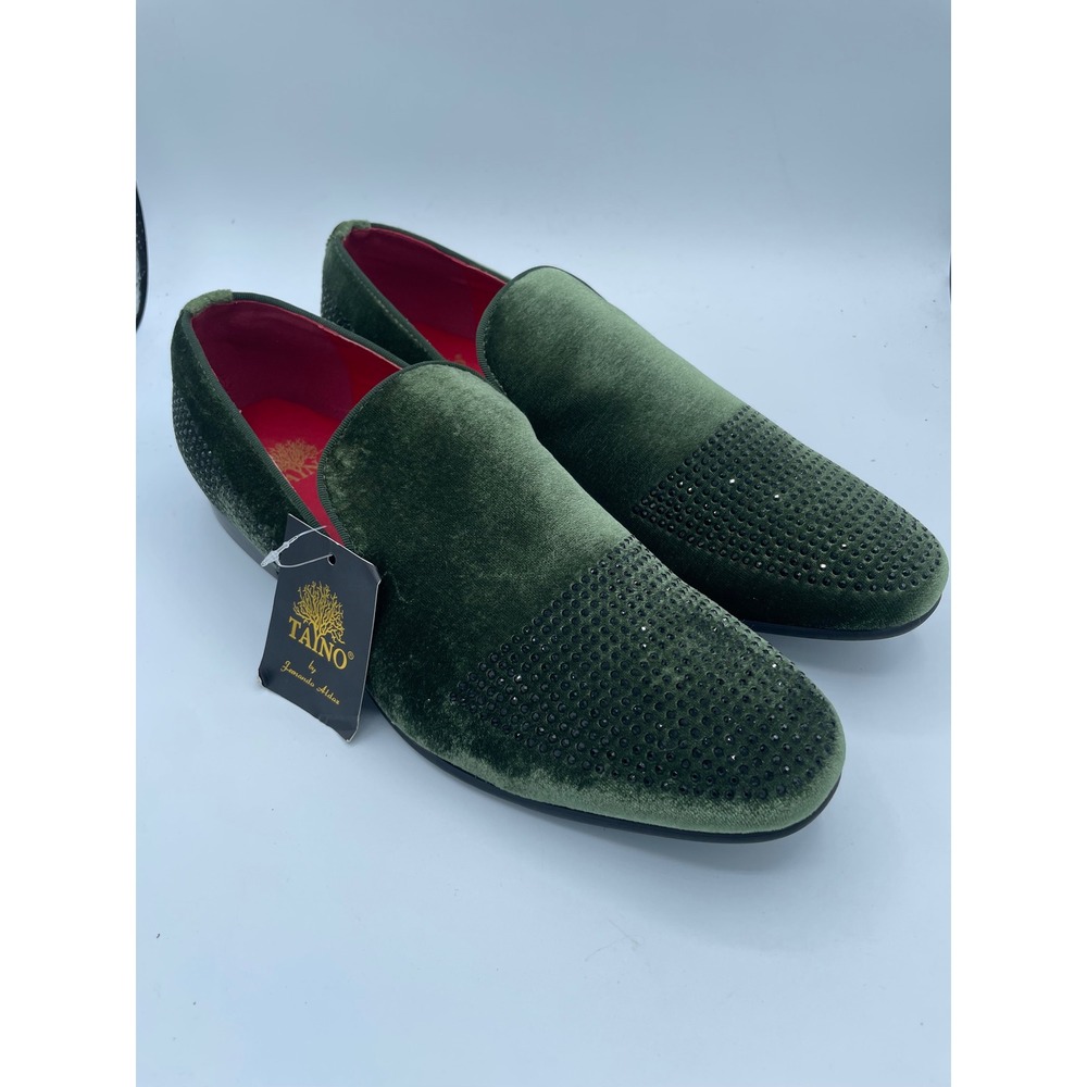 Tayno‎ Viper Green Velvet Rhinestone Studded Loafers Mens Size 11 Vegan Leather